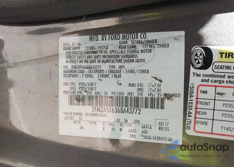 2006 Ford Freestar Se z USA, uszkodzony, nr VIN 2FMZA51636BA43772